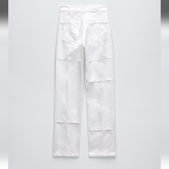 NWT Zara Patchwork Straight Leg White Jeans, Size 0 - Picture 9 of 10